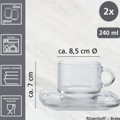 Cappuccino-Set Americano | 4-teilig | 240 ml | Stapelbar | hitzebeständiges Glas
