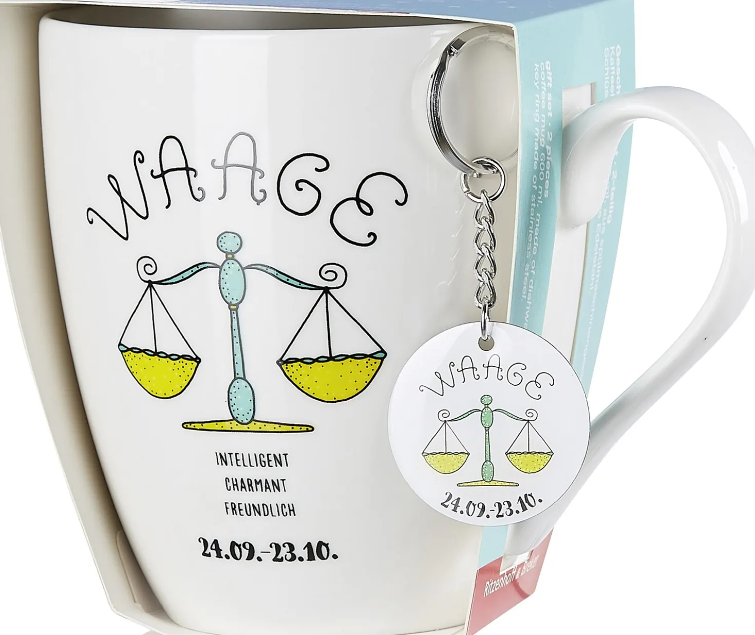 Kaffeebecher Astro Waage | 650 ml | mit Schlüsselanhänger