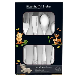 Kinderbesteck-Set Waldtiere | 4-teilig | silber