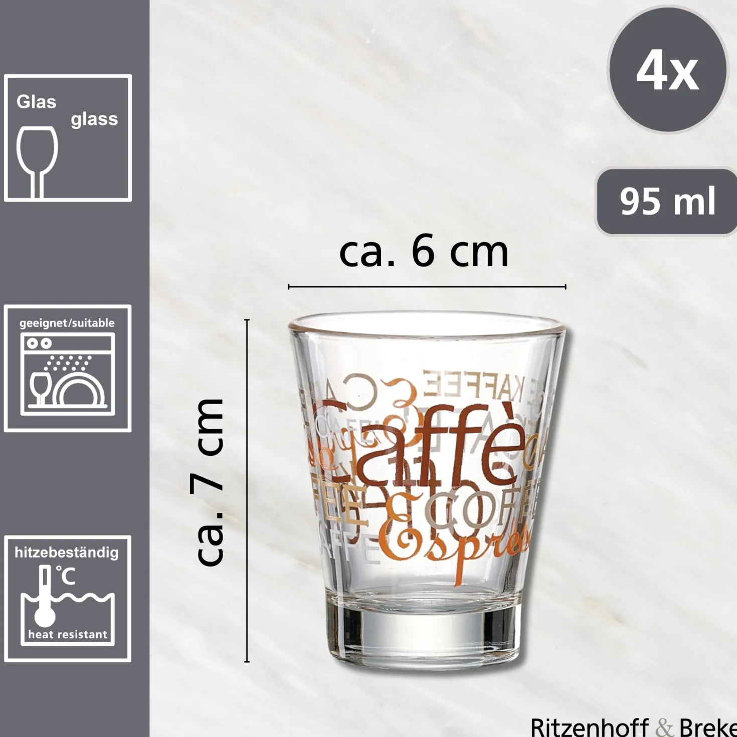 Trinkgläser-Set Milano | 4-teilig | braun | 95 ml